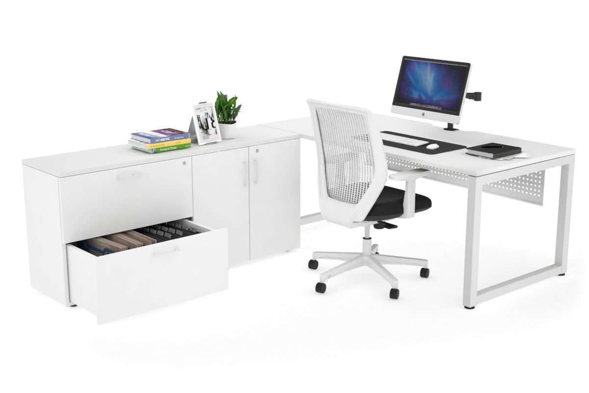 Quadro Loop Executive Setting - White Frame [1800L x 800W with Cable Scallop] Jasonl white white modesty 2 drawer 2 door filing cabinet