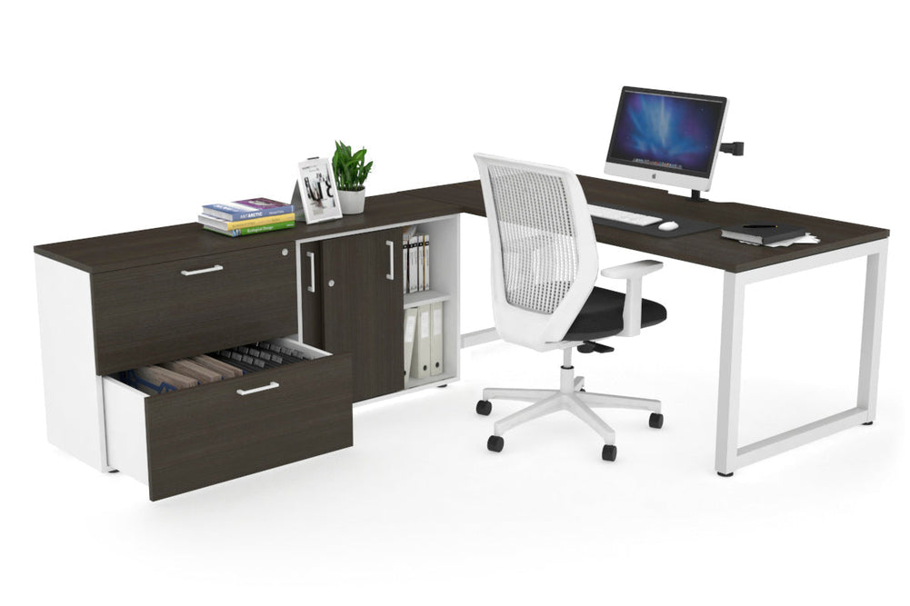 Quadro Loop Executive Setting - White Frame [1800L x 800W with Cable Scallop]-dark oak none 2 drawer lateral sliding door credenza