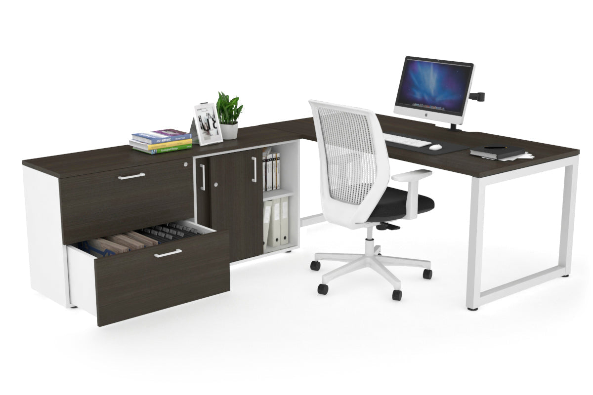 Quadro Loop Executive Setting - White Frame [1800L x 800W with Cable Scallop] Jasonl dark oak none 2 drawer lateral sliding door credenza