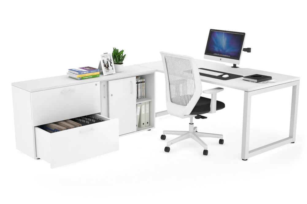 Quadro Loop Executive Setting - White Frame [1800L x 800W with Cable Scallop]-white none 2 drawer lateral sliding door credenza