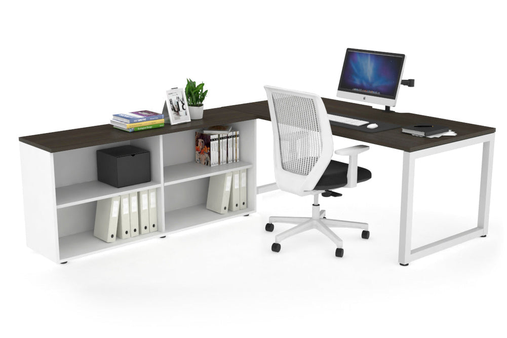 Quadro Loop Executive Setting - White Frame [1800L x 800W with Cable Scallop]-dark oak none open bookcase