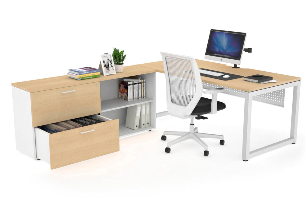 Quadro Loop Executive Setting - White Frame [1800L x 800W with Cable Scallop]-maple white modesty 2 drawer open filing cabinet