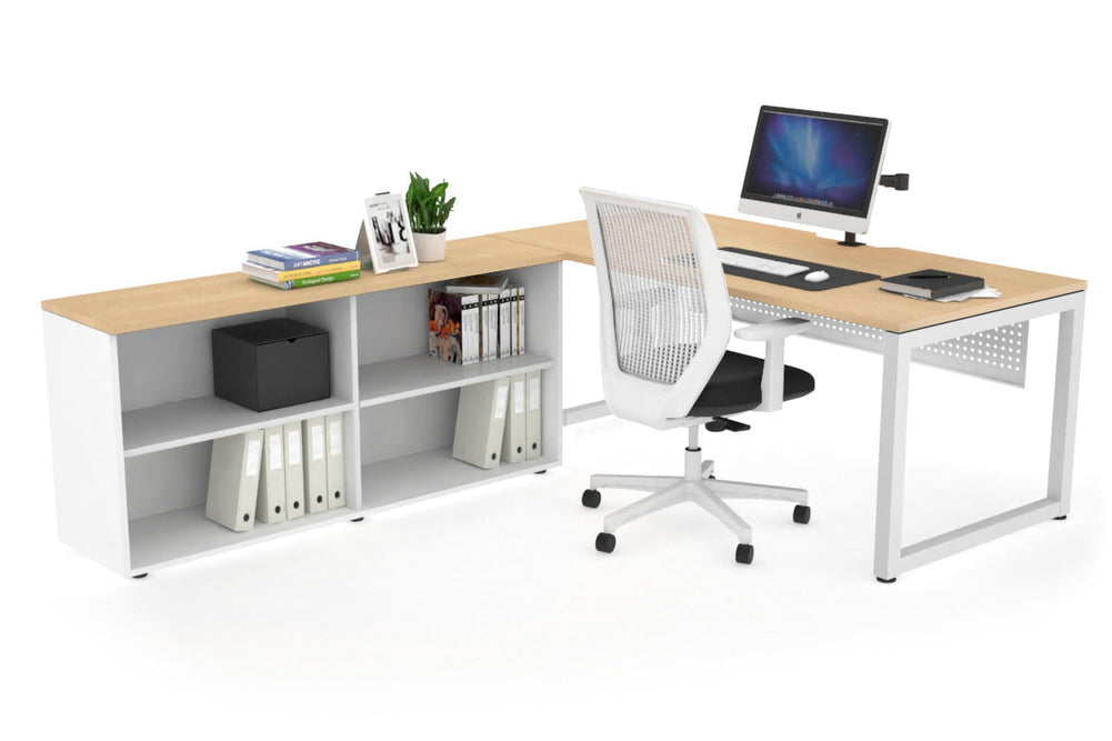 Quadro Loop Executive Setting - White Frame [1800L x 800W with Cable Scallop]-maple white modesty open bookcase