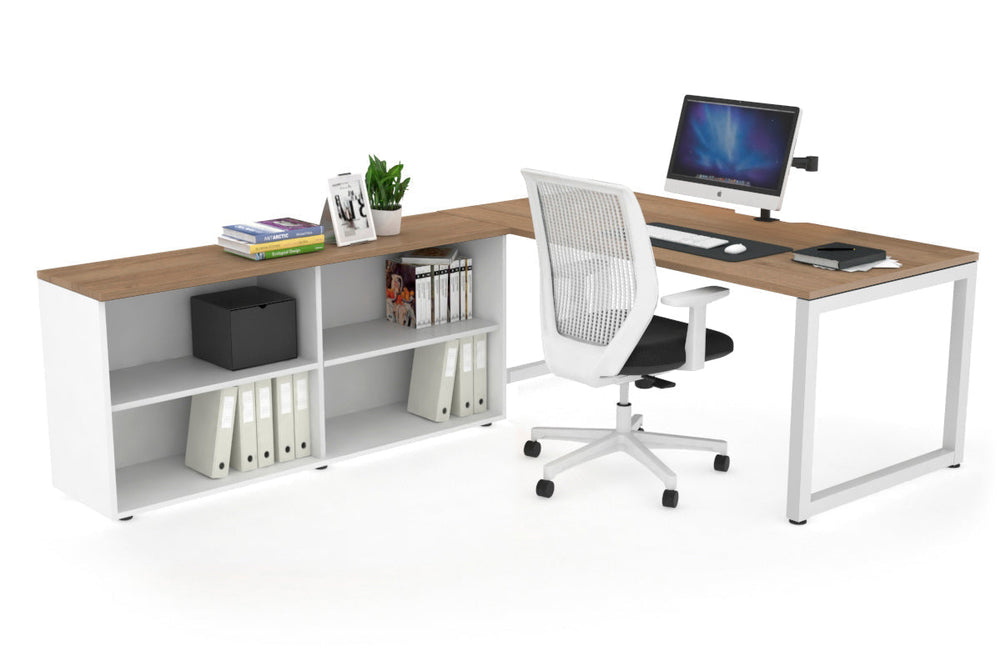 Quadro Loop Executive Setting - White Frame [1800L x 800W with Cable Scallop]-salvage oak none open bookcase