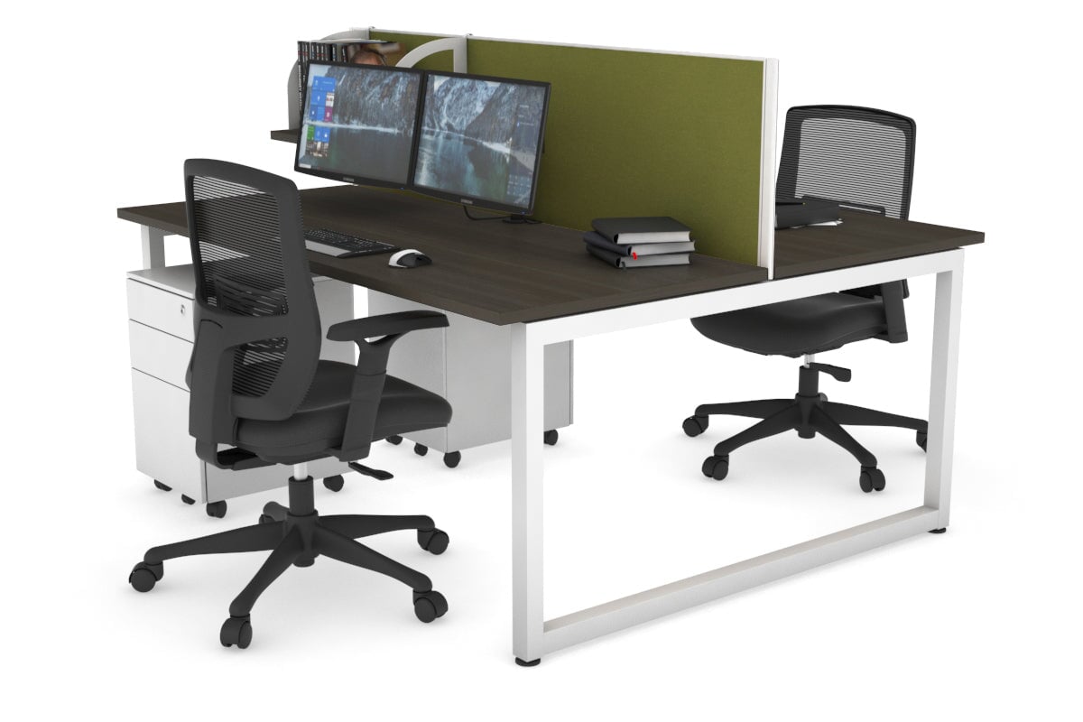 Quadro Loop Leg 2 Person Office Workstations [1200L x 700W] Jasonl white leg dark oak green moss (500H x 1200W)