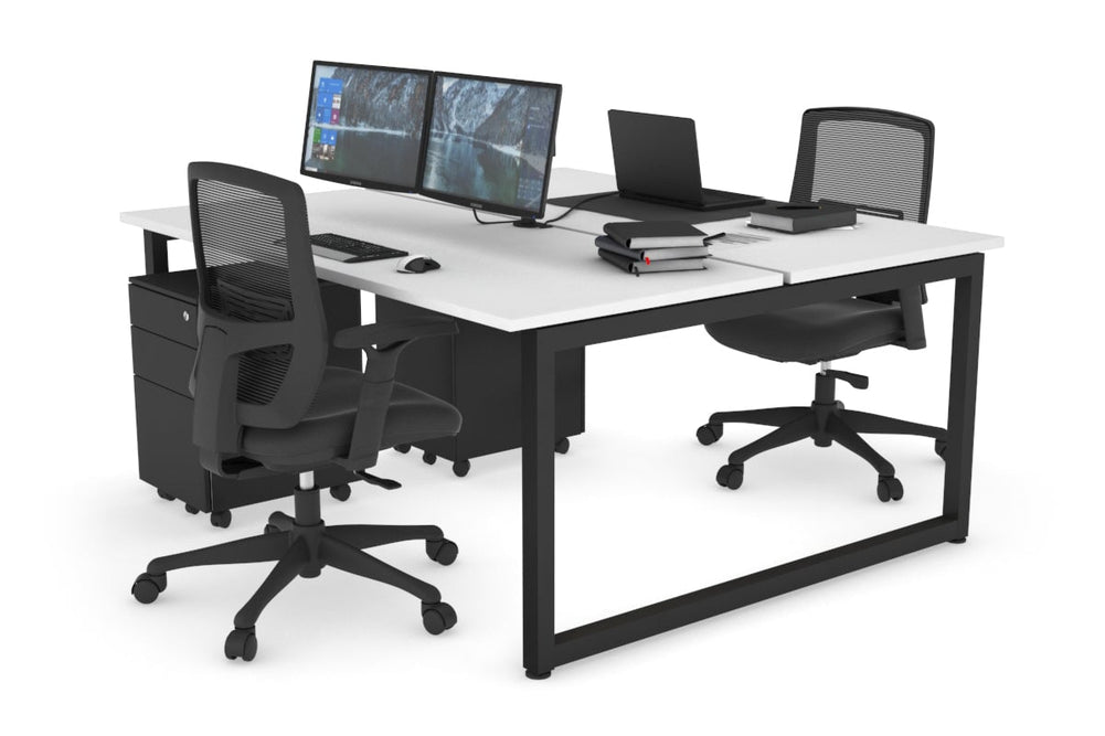 Quadro Loop Legs 2 Person Office Workstation [1200L x 700W]-black leg white none