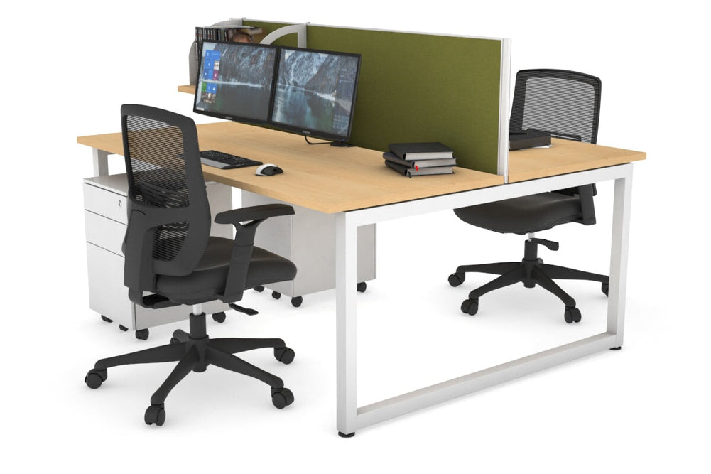 Quadro Loop Legs 2 Person Office Workstation [1200L x 700W]-white leg maple green moss (500H x 1200W)