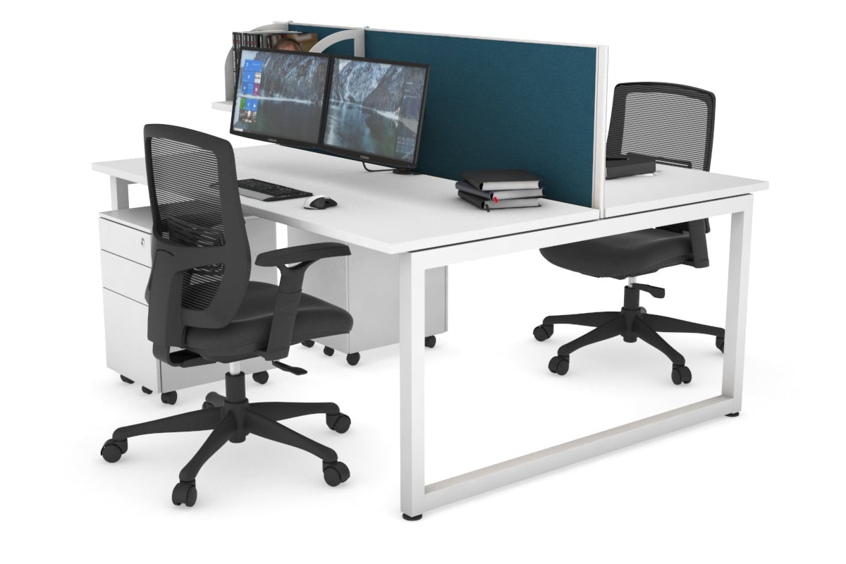Quadro Loop Leg 2 Person Office Workstations [1200L x 700W] Jasonl white leg white deep blue (500H x 1200W)