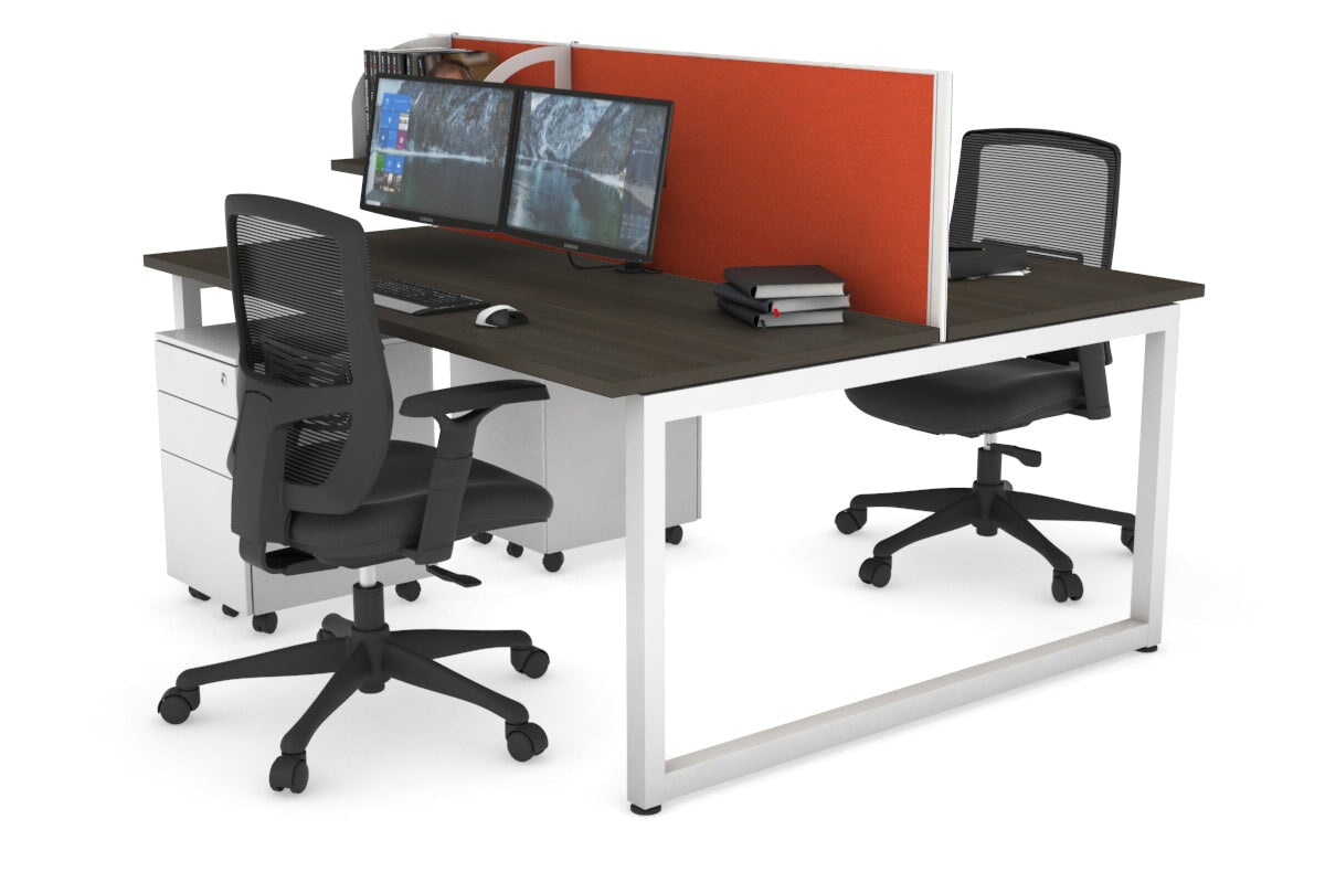 Quadro Loop Leg 2 Person Office Workstations [1200L x 700W] Jasonl white leg dark oak orange squash (500H x 1200W)