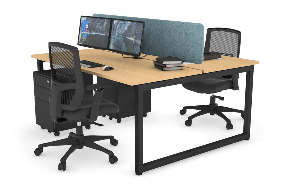 Quadro Loop Legs 2 Person Office Workstation [1200L x 700W]-black leg maple blue acoustic panel (400H x 1200W)