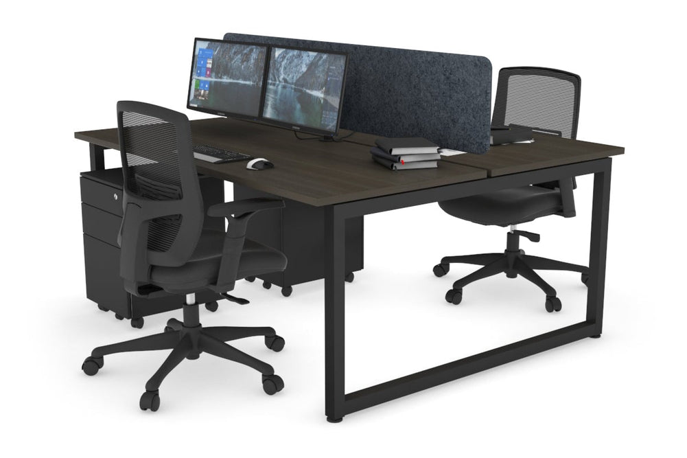 Quadro Loop Legs 2 Person Office Workstation [1200L x 700W]-black leg dark oak dark grey acoustic panel (400H x 1200W)