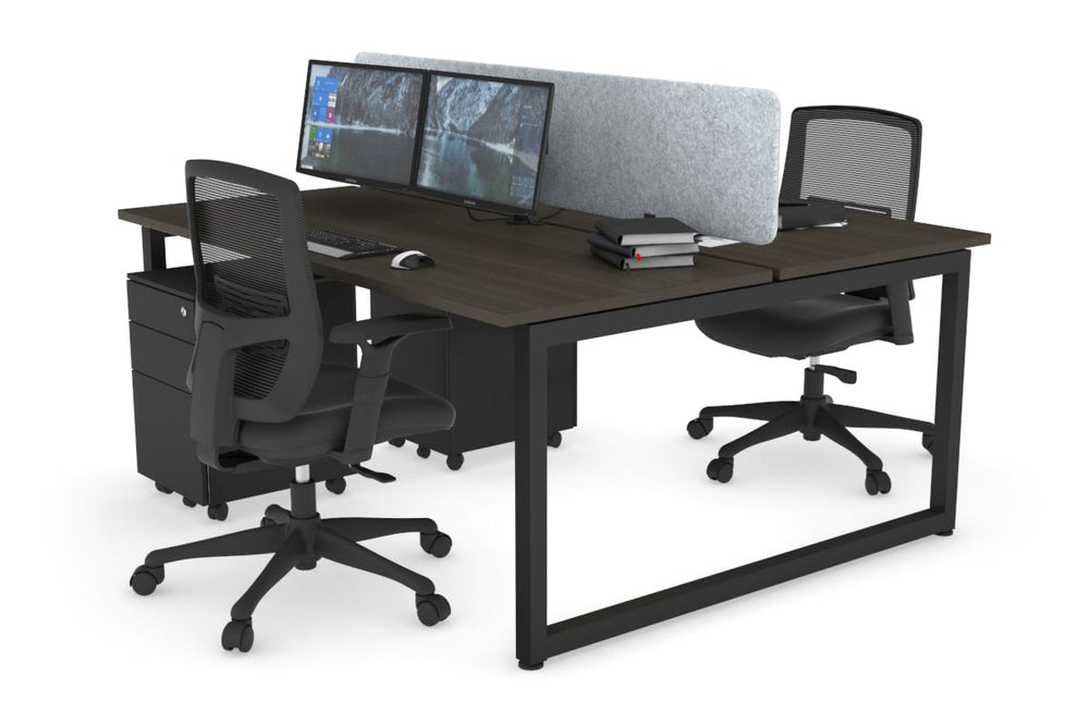 Quadro Loop Legs 2 Person Office Workstation [1200L x 700W]-black leg dark oak light grey acoustic panel (400H x 1200W)