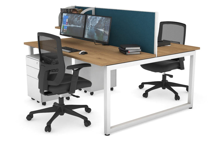 Quadro Loop Leg 2 Person Office Workstations [1200L x 700W] Jasonl white leg salvage oak deep blue (500H x 1200W)