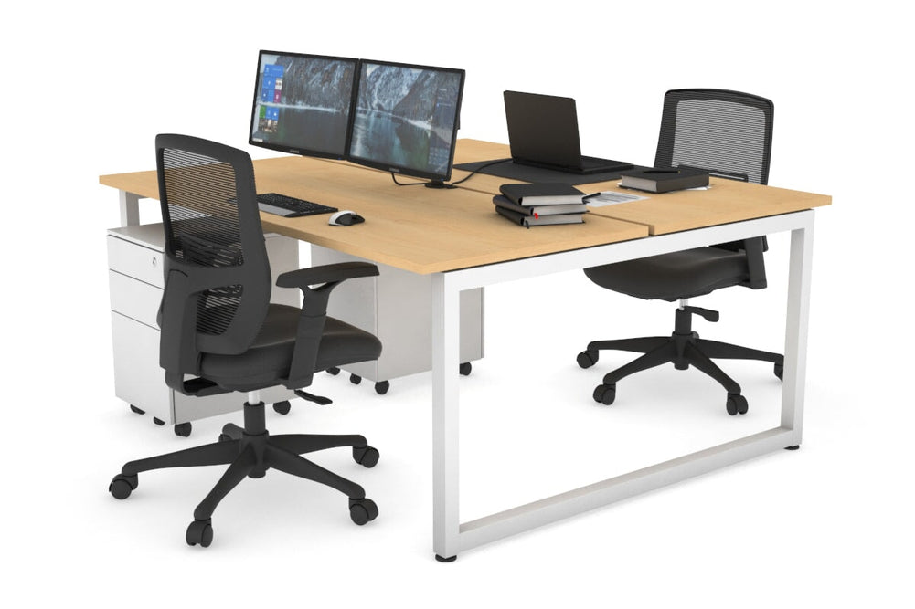 Quadro Loop Legs 2 Person Office Workstation [1200L x 700W]-white leg maple none