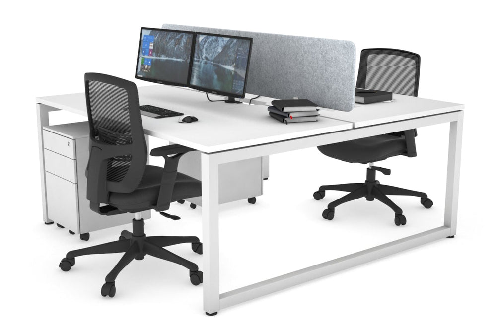Quadro Loop Legs 2 Person Office Workstation [1200L x 800W with Cable Scallop]-white leg white light grey acoustic panel (400H x 1200W)