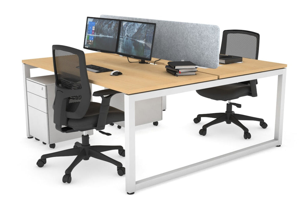 Quadro Loop Legs 2 Person Office Workstation [1200L x 800W with Cable Scallop]-white leg maple light grey acoustic panel (400H x 1200W)