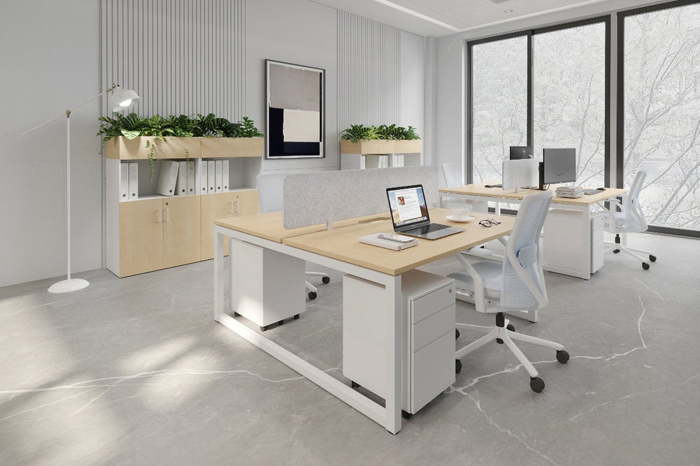 Quadro Loop Legs 2 Person Office Workstation [1200L x 800W with Cable Scallop]-black leg dark oak moody charcoal (500H x 1200W)