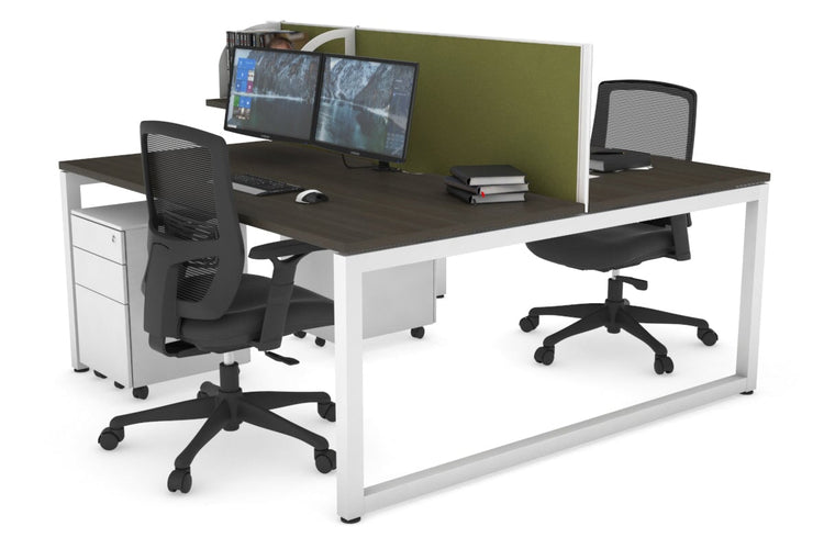 Quadro Loop Leg 2 Person Office Workstations [1200L x 800W with Cable Scallop] Jasonl white leg dark oak green moss (500H x 1200W)