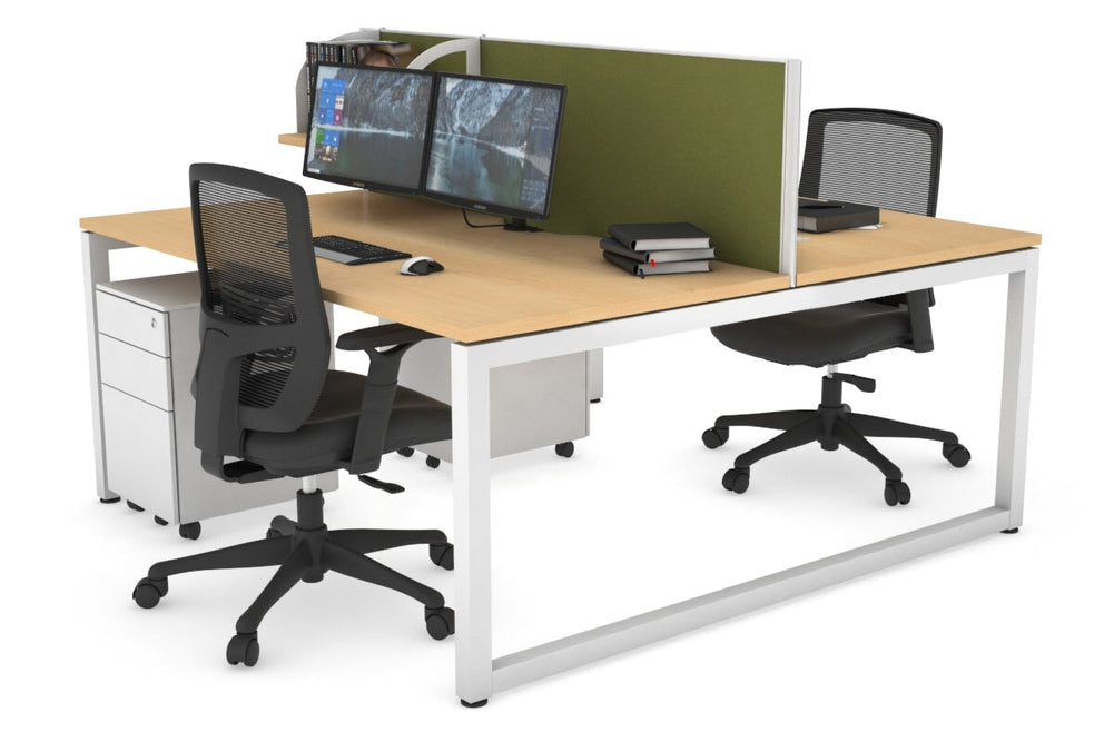 Quadro Loop Legs 2 Person Office Workstation [1200L x 800W with Cable Scallop]-white leg maple green moss (500H x 1200W)