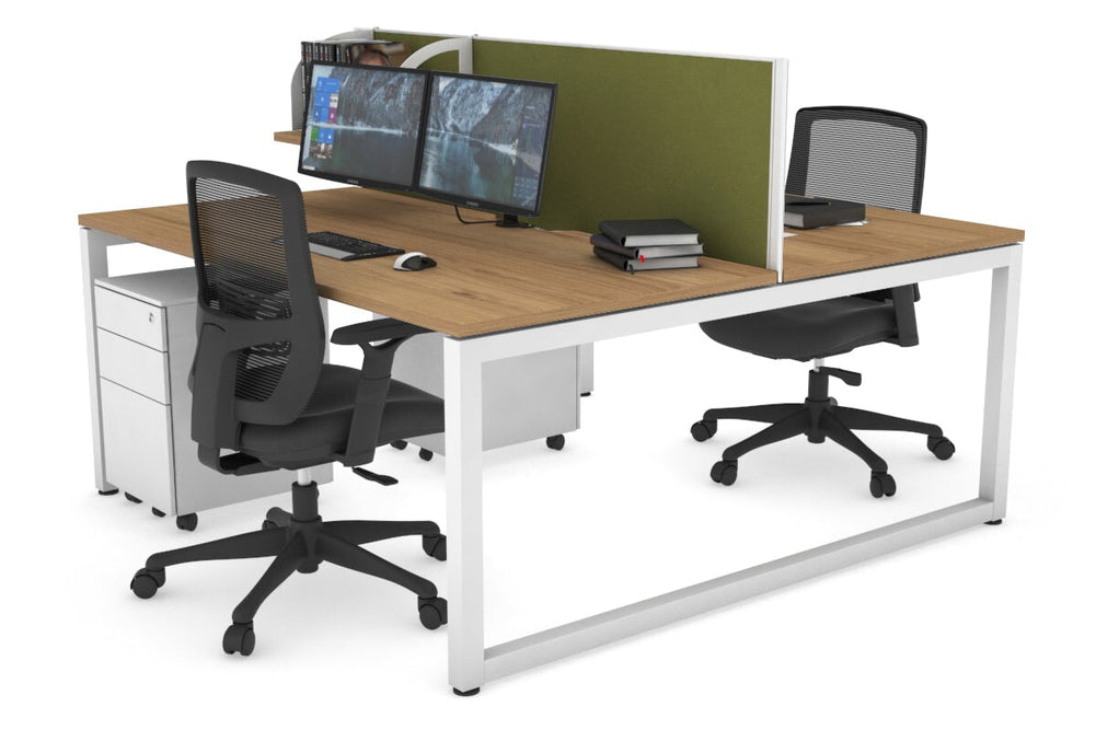 Quadro Loop Legs 2 Person Office Workstation [1200L x 800W with Cable Scallop]-white leg salvage oak green moss (500H x 1200W)