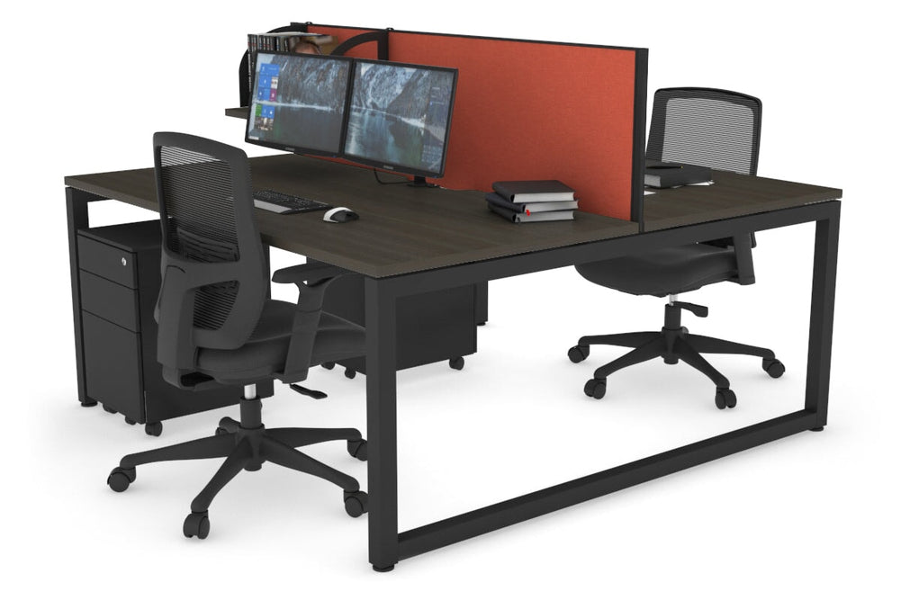 Quadro Loop Legs 2 Person Office Workstation [1200L x 800W with Cable Scallop]-black leg dark oak orange squash (500H x 1200W)