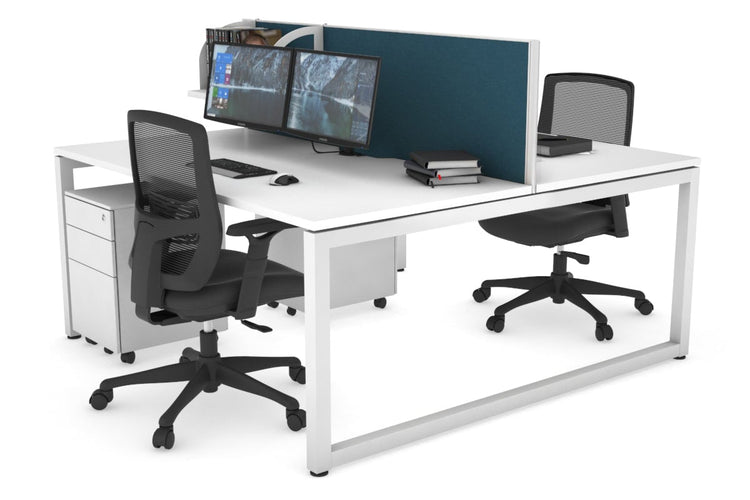 Quadro Loop Leg 2 Person Office Workstations [1200L x 800W with Cable Scallop] Jasonl white leg white deep blue (500H x 1200W)