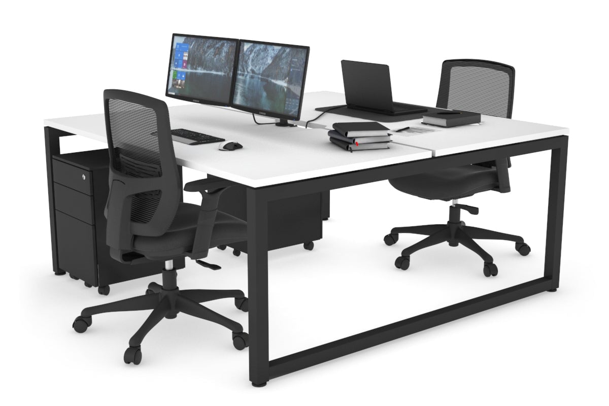 Quadro Loop Leg 2 Person Office Workstations [1200L x 800W with Cable Scallop] Jasonl black leg white none