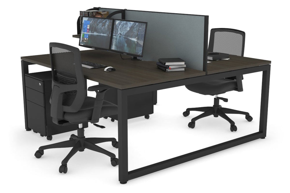 Quadro Loop Legs 2 Person Office Workstation [1200L x 800W with Cable Scallop]-black leg dark oak cool grey (500H x 1200W)