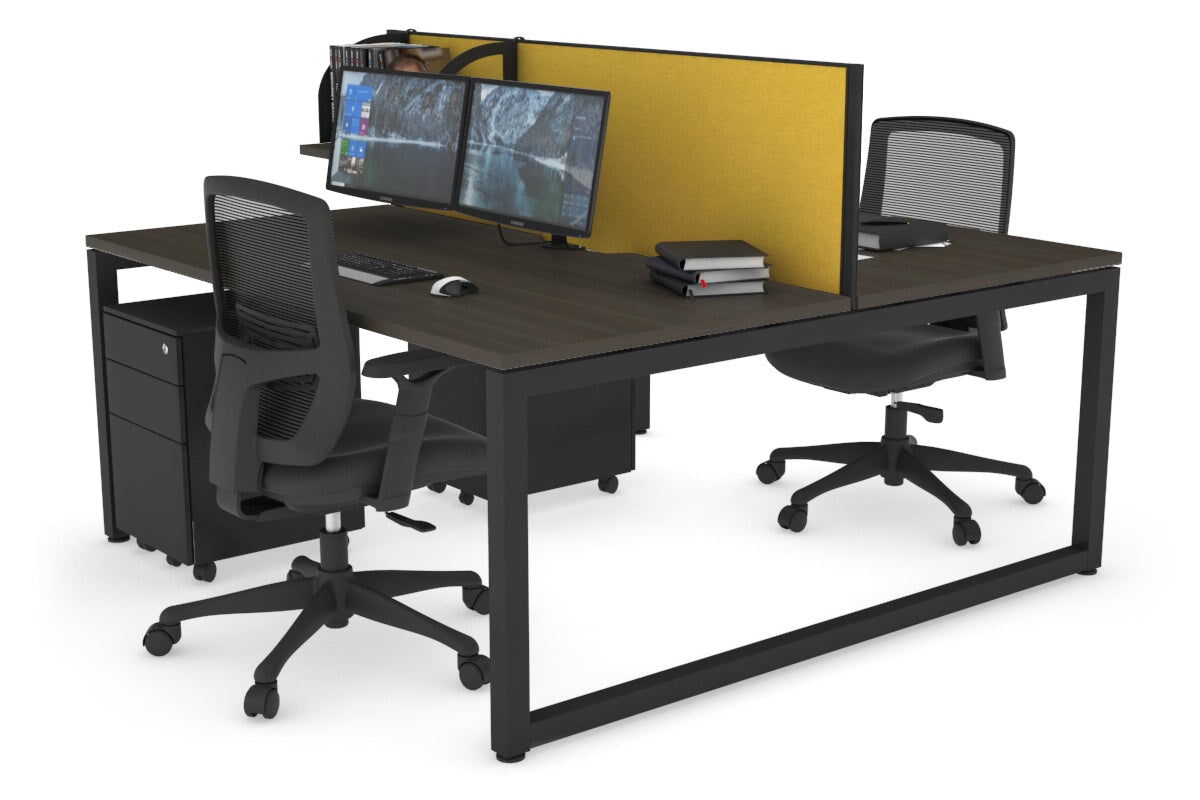 Quadro Loop Leg 2 Person Office Workstations [1200L x 800W with Cable Scallop] Jasonl black leg dark oak mustard yellow (500H x 1200W)