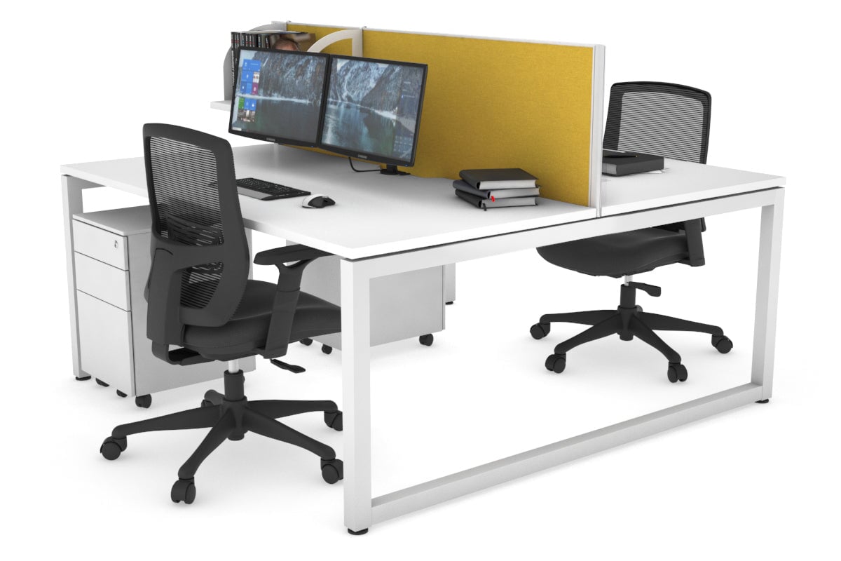 Quadro Loop Leg 2 Person Office Workstations [1200L x 800W with Cable Scallop] Jasonl white leg white mustard yellow (500H x 1200W)