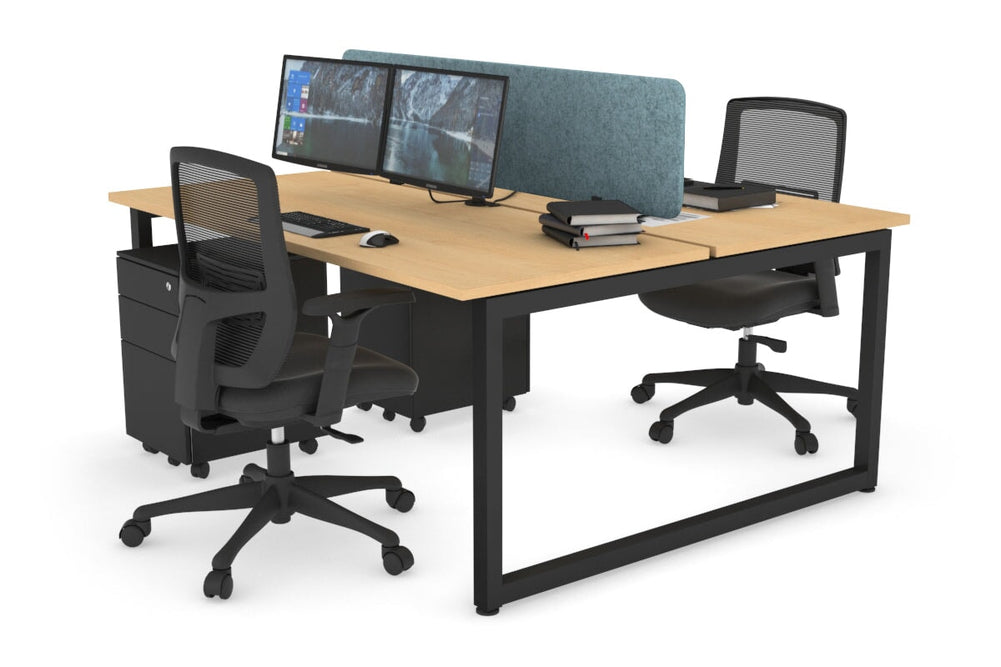 Quadro Loop Legs 2 Person Office Workstation [1400L x 700W]-black leg maple blue acoustic panel (400H x 1200W)