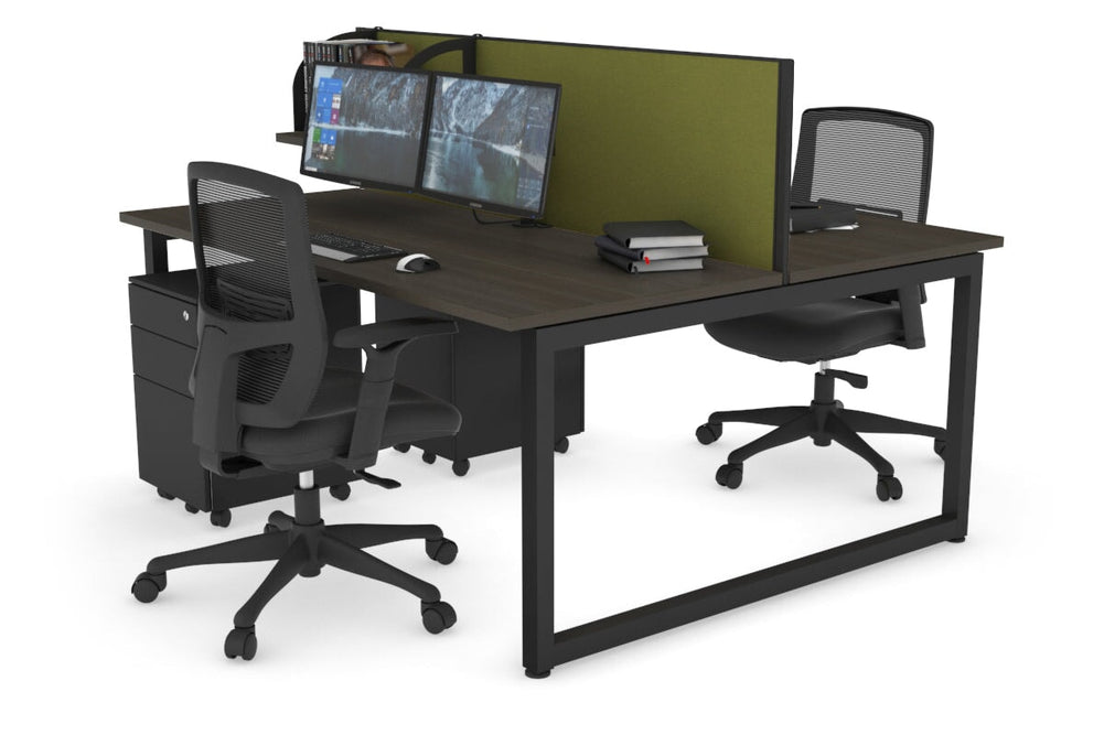 Quadro Loop Legs 2 Person Office Workstation [1400L x 700W]-black leg dark oak green moss (500H x 1400W)