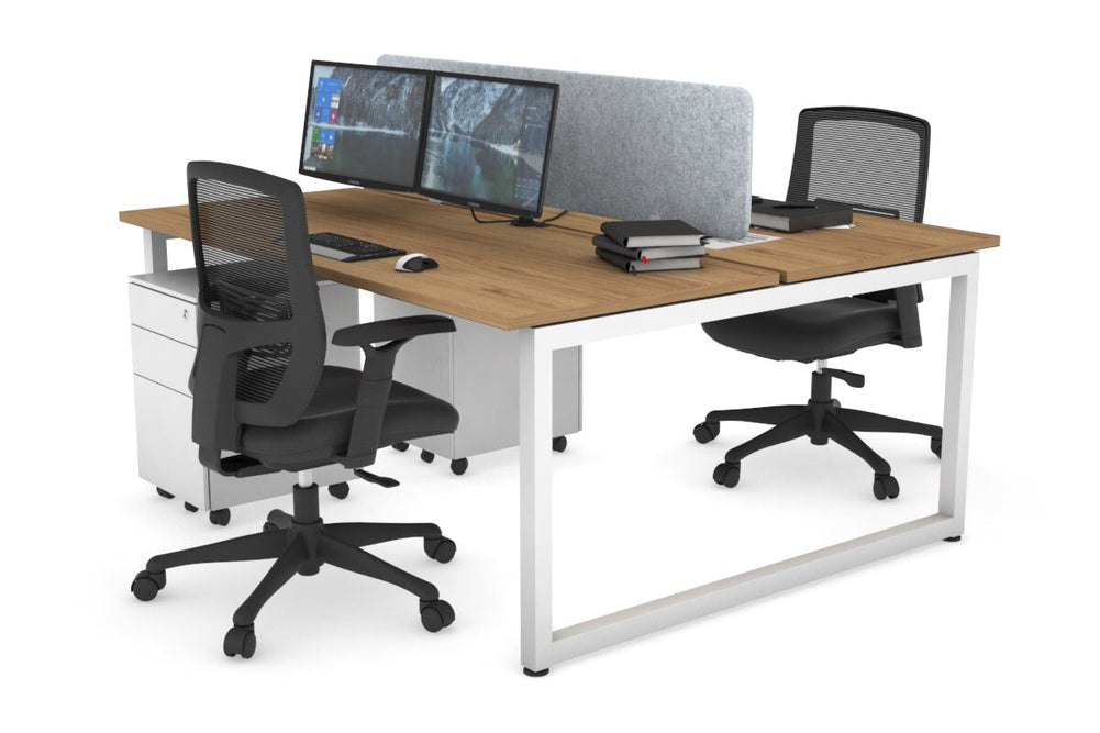 Quadro Loop Legs 2 Person Office Workstation [1400L x 700W]-white leg salvage oak light grey acoustic panel (400H x 1200W)