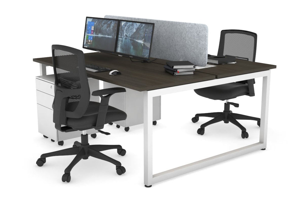 Quadro Loop Legs 2 Person Office Workstation [1400L x 700W]-white leg dark oak light grey acoustic panel (400H x 1200W)