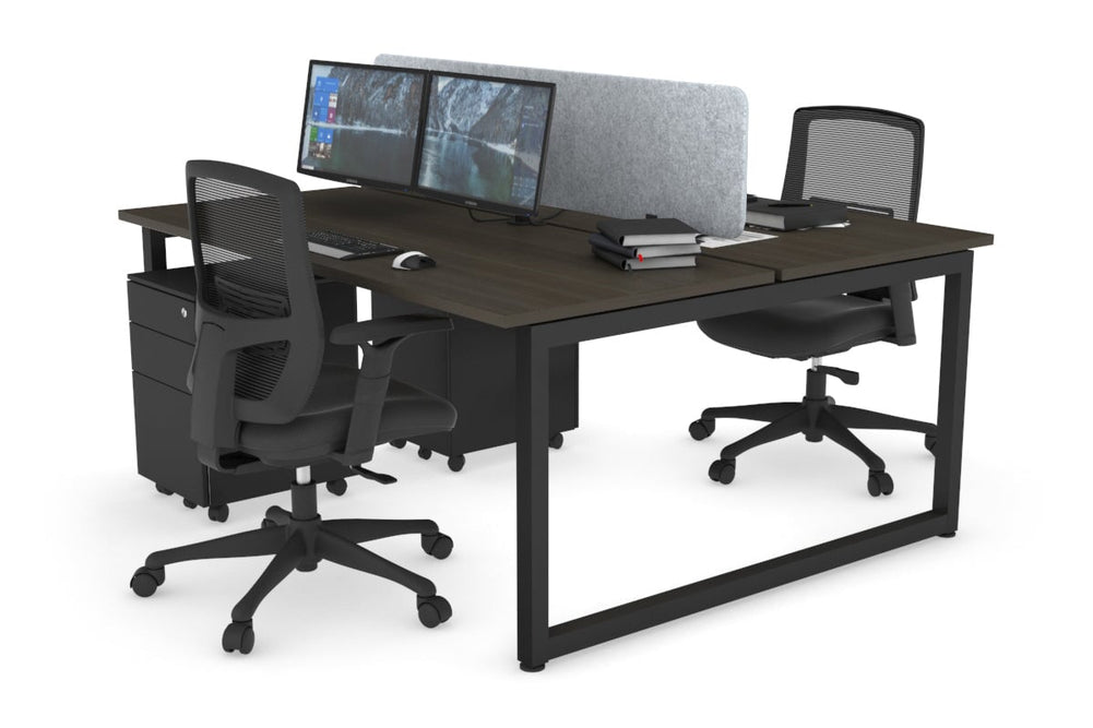 Quadro Loop Legs 2 Person Office Workstation [1400L x 700W]-black leg dark oak light grey acoustic panel (400H x 1200W)