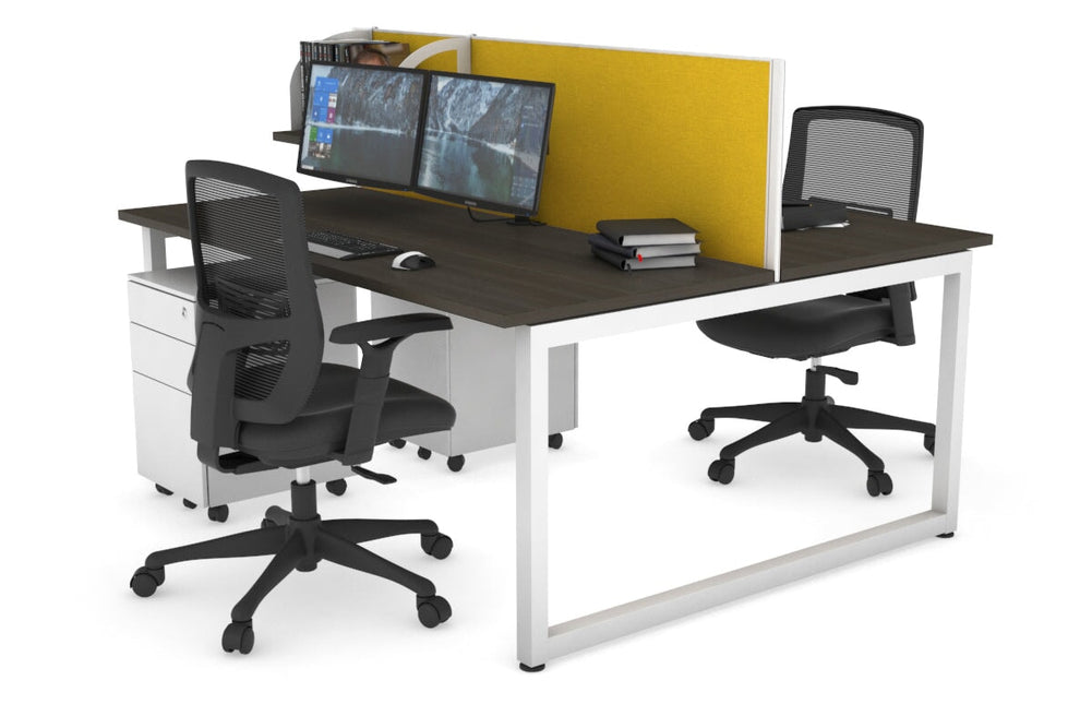 Quadro Loop Legs 2 Person Office Workstation [1400L x 700W]-white leg dark oak mustard yellow (500H x 1400W)