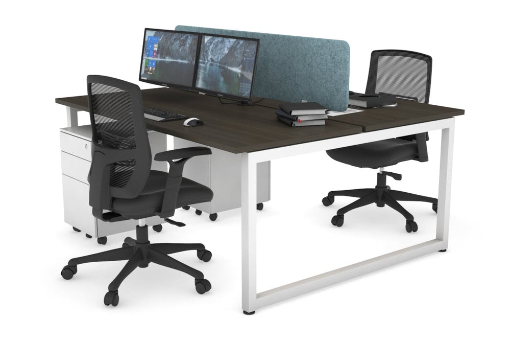 Quadro Loop Legs 2 Person Office Workstation [1400L x 700W]-white leg dark oak blue acoustic panel (400H x 1200W)