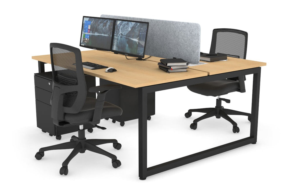 Quadro Loop Legs 2 Person Office Workstation [1400L x 700W]-black leg maple light grey acoustic panel (400H x 1200W)