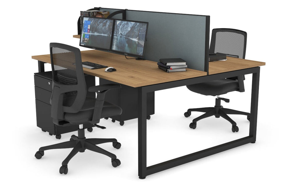 Quadro Loop Legs 2 Person Office Workstation [1400L x 700W]-black leg salvage oak cool grey (500H x 1400W)