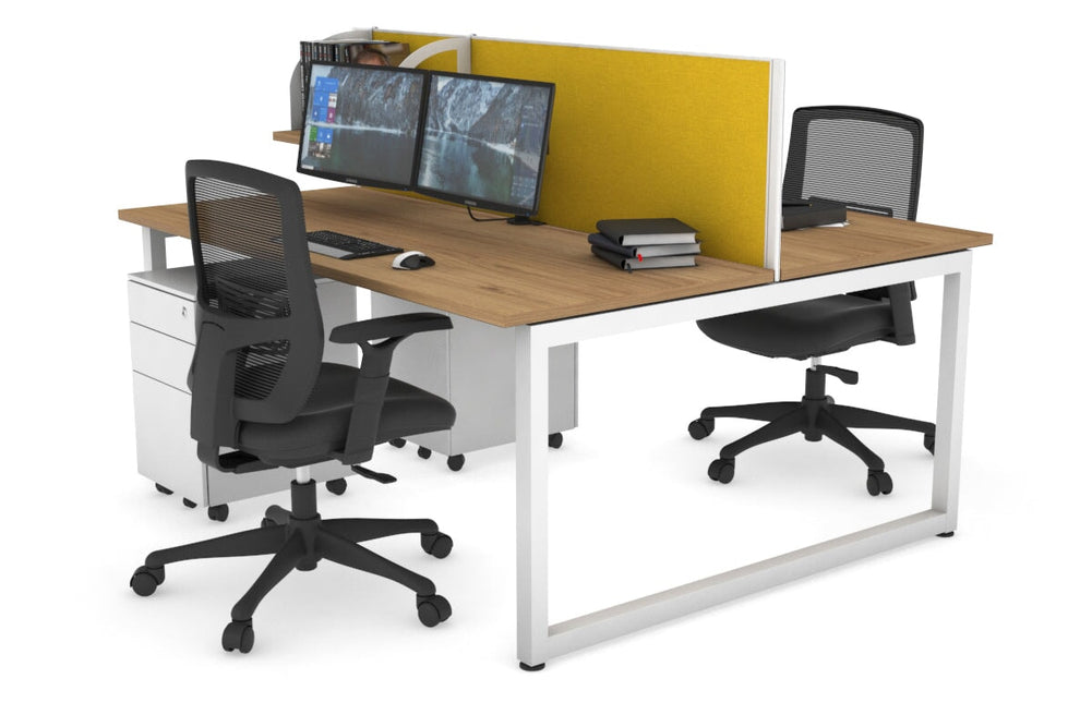 Quadro Loop Legs 2 Person Office Workstation [1400L x 700W]-white leg salvage oak mustard yellow (500H x 1400W)