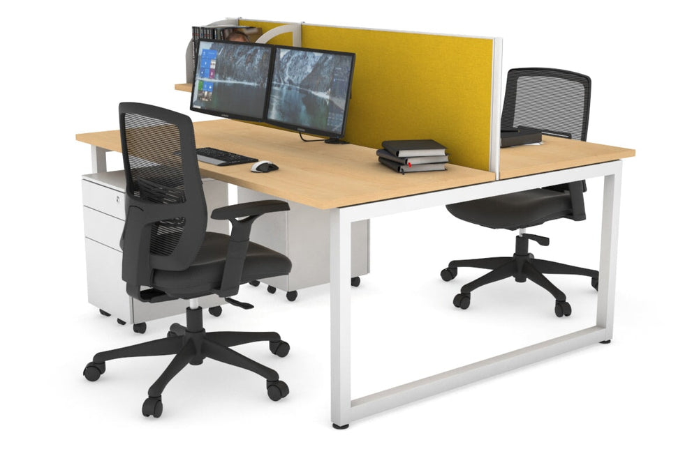 Quadro Loop Legs 2 Person Office Workstation [1400L x 700W]-white leg maple mustard yellow (500H x 1400W)