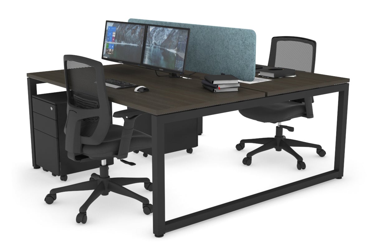 Quadro Loop Leg 2 Person Office Workstations [1400L x 800W with Cable Scallop] Jasonl black leg dark oak blue echo panel (400H x 1200W)