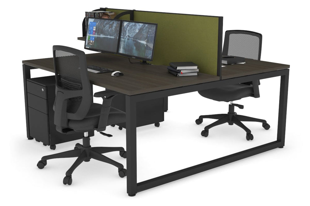 Quadro Loop Legs 2 Person Office Workstation [1400L x 800W with Cable Scallop]-black leg dark oak green moss (500H x 1400W)