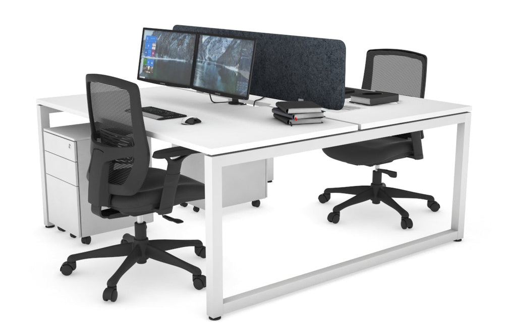 Quadro Loop Legs 2 Person Office Workstation [1400L x 800W with Cable Scallop]-white leg white dark grey acoustic panel (400H x 1200W)