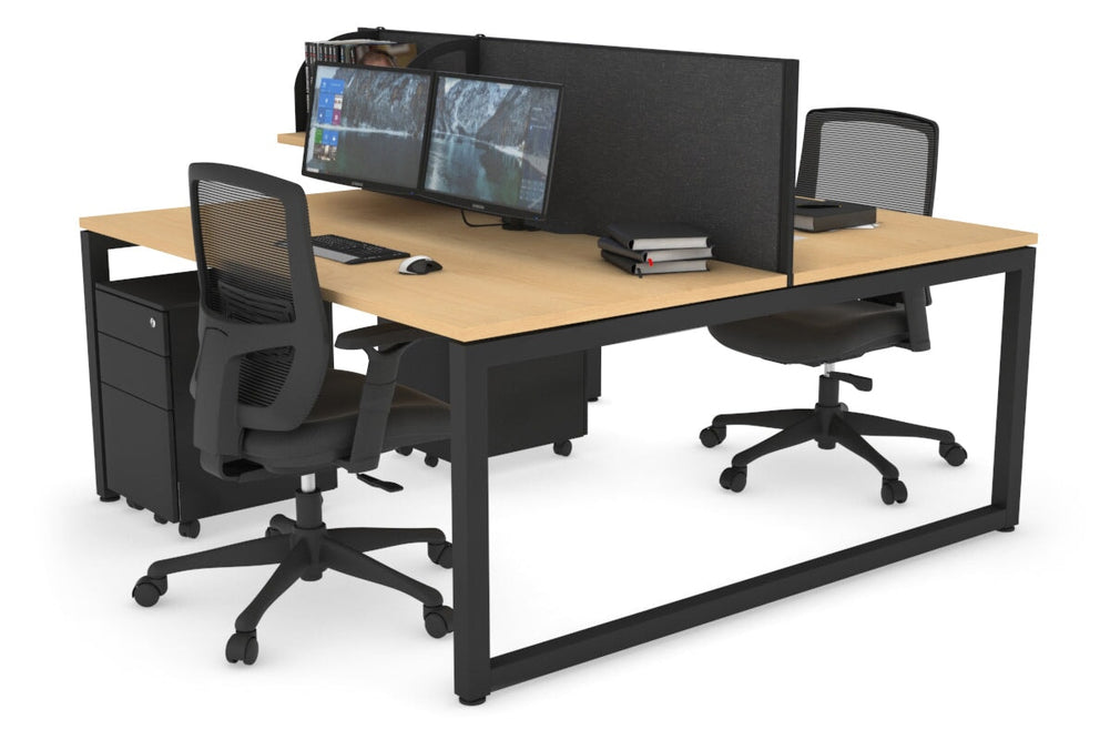 Quadro Loop Legs 2 Person Office Workstation [1400L x 800W with Cable Scallop]-black leg maple moody charcoal (500H x 1400W)