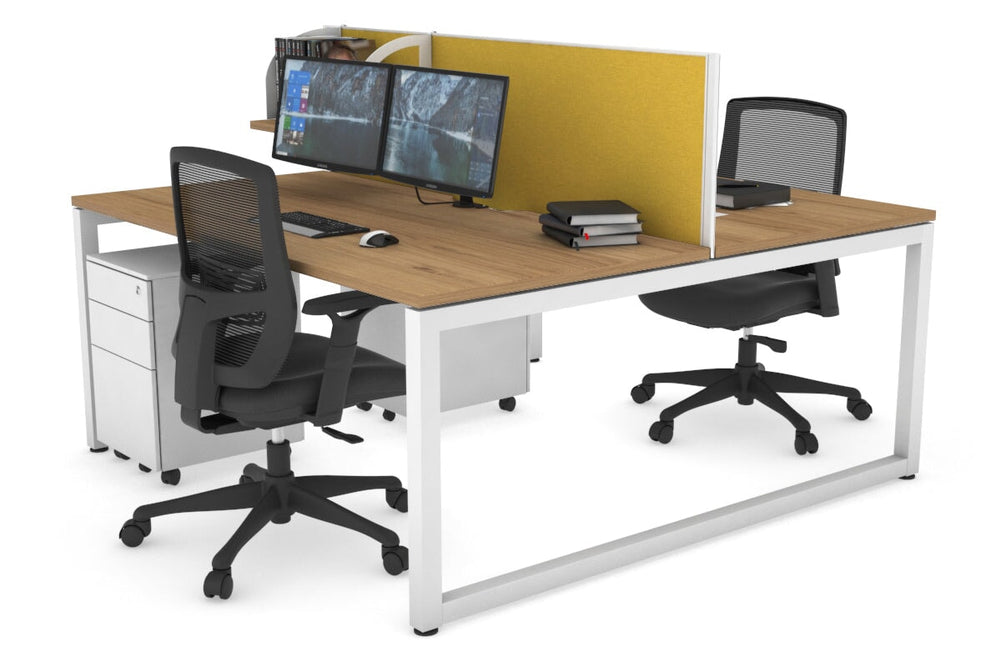 Quadro Loop Legs 2 Person Office Workstation [1400L x 800W with Cable Scallop]-white leg salvage oak mustard yellow (500H x 1400W)