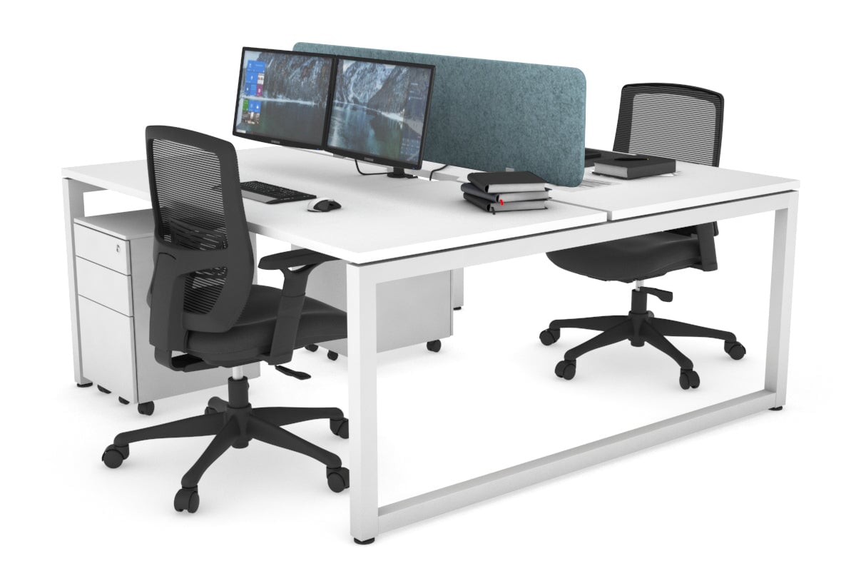 Quadro Loop Leg 2 Person Office Workstations [1400L x 800W with Cable Scallop] Jasonl white leg white blue echo panel (400H x 1200W)