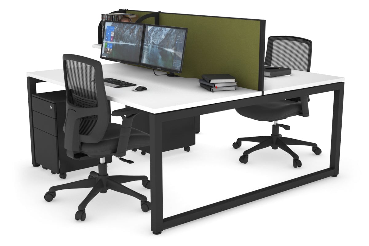 Quadro Loop Leg 2 Person Office Workstations [1400L x 800W with Cable Scallop] Jasonl black leg white green moss (500H x 1400W)
