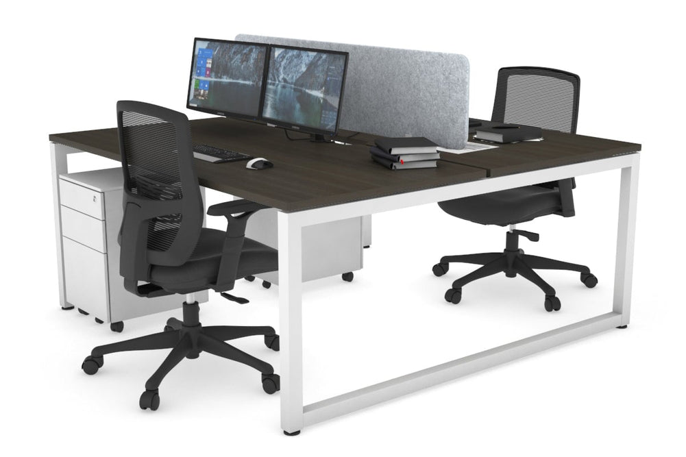 Quadro Loop Legs 2 Person Office Workstation [1400L x 800W with Cable Scallop]-white leg dark oak light grey acoustic panel (400H x 1200W)