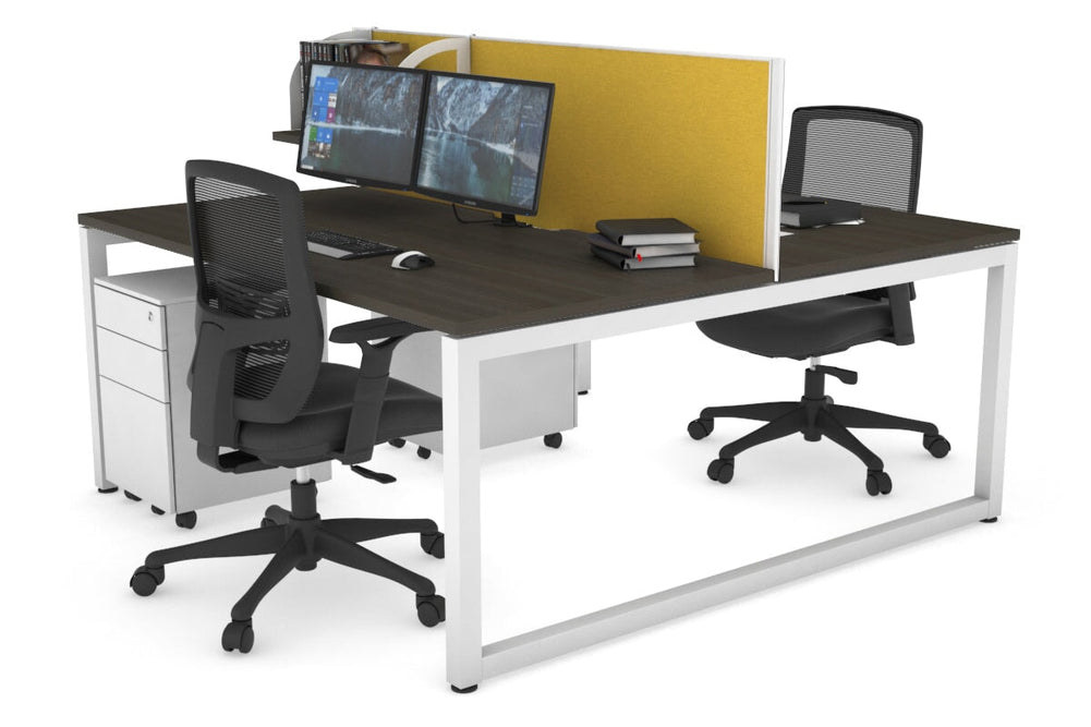 Quadro Loop Legs 2 Person Office Workstation [1400L x 800W with Cable Scallop]-white leg dark oak mustard yellow (500H x 1400W)
